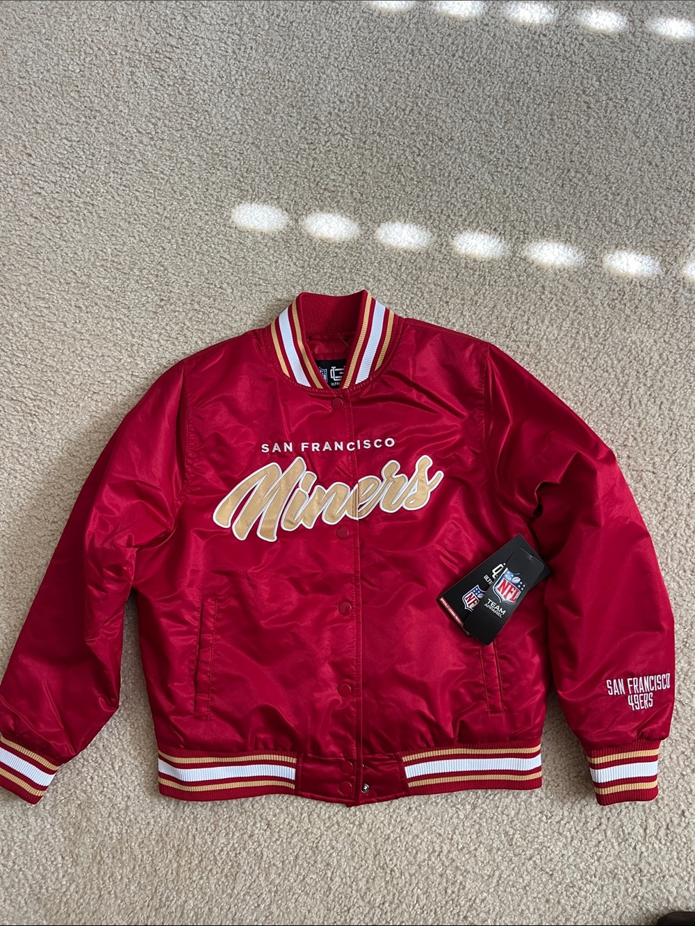 NFL San Francisco Miners Red and Gold Satin Bomber Jacket